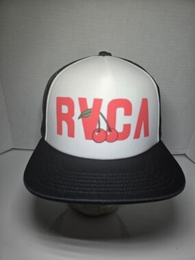 New RVCA  White Front Black Trucker Hat with Red Cherry Logo